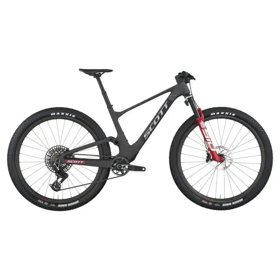 A Bicicleta SCOTT Spark RC World Cup tem RockShox Flight Attendant, Quadro em Carbono HMF e transmissão SRAM SRAM X0 AXS.