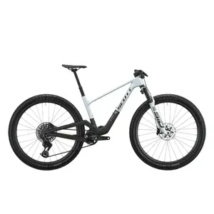 A Bicicleta SCOTT Spark RC World Cup tem SRAM X0 AXS com potenciômetro 12 VL, Quadro em Carbono HMF e RockShox Flight Attendant.