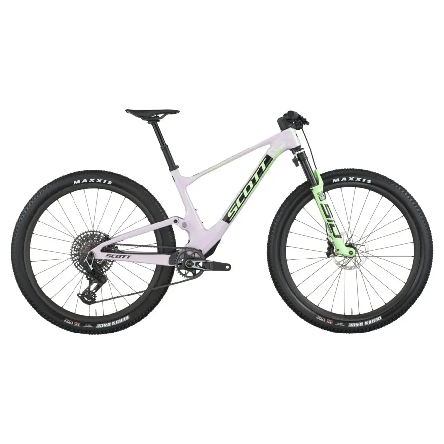 A Bicicleta SCOTT Spark RC World Cup tem RockShox Flight Attendant, Quadro em Carbono HMF e transmissão SRAM SRAM X0 AXS.