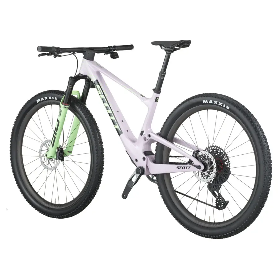 A Bicicleta SCOTT Spark RC World Cup tem RockShox Flight Attendant, Quadro em Carbono HMF e transmissão SRAM SRAM X0 AXS.