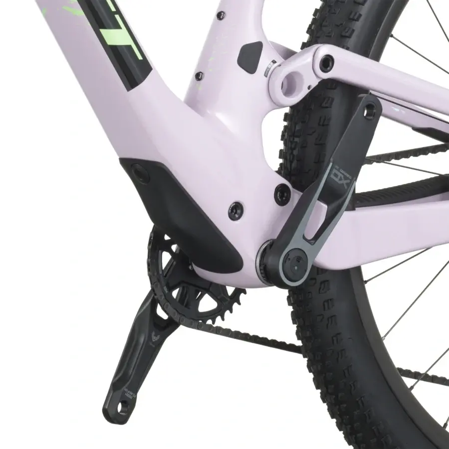 A Bicicleta SCOTT Spark RC World Cup tem RockShox Flight Attendant, Quadro em Carbono HMF e transmissão SRAM SRAM X0 AXS.