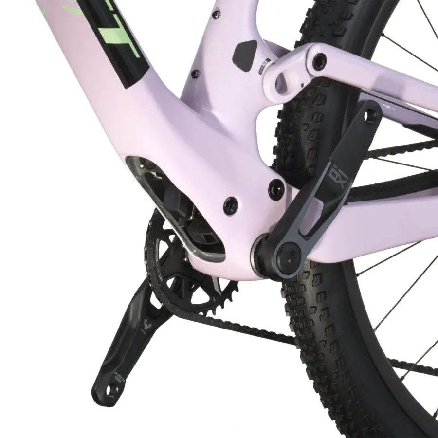 A Bicicleta SCOTT Spark RC World Cup tem RockShox Flight Attendant, Quadro em Carbono HMF e transmissão SRAM SRAM X0 AXS.