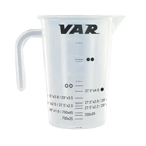 JARRO MEDIDOR GRADUADO VAR PARA LÍQUIDO TUBELESS O JARRO MEDIDOR GRADUADO VAR PARA LÍQUIDO TUBELESS tem capacidade de 500ml e graduação específica para dosear a quantidade de selante de pneus.