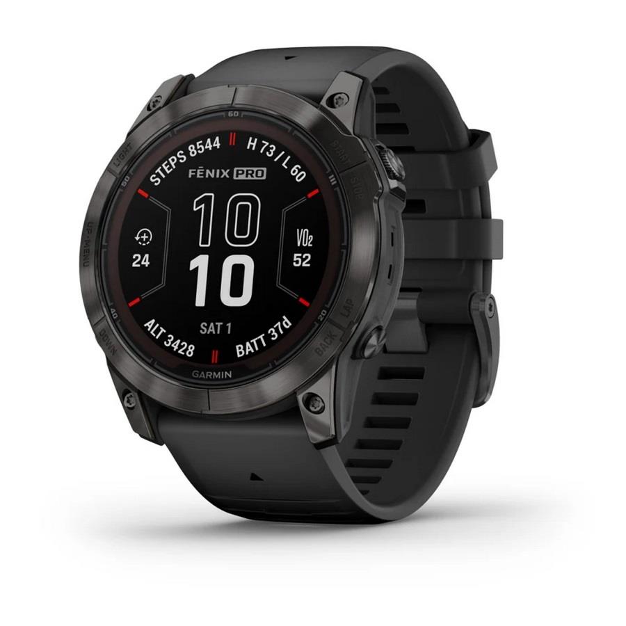 RELÓGIO GARMIN FÉNIX 7X Pro Sapphire SOLAR Edition Cinzento carbono em titânio revestido a DLC com bracelete preta