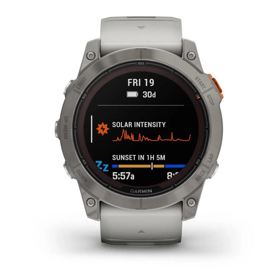 RELÓGIO GARMIN FÉNIX 7X Pro Sapphire SOLAR Edition Titânio com bracelete cinzento nevoeiro/laranja
