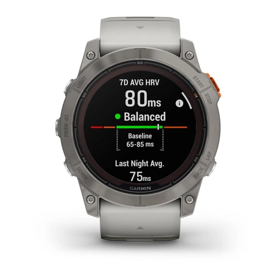RELÓGIO GARMIN FÉNIX 7X Pro Sapphire SOLAR Edition Titânio com bracelete cinzento nevoeiro/laranja