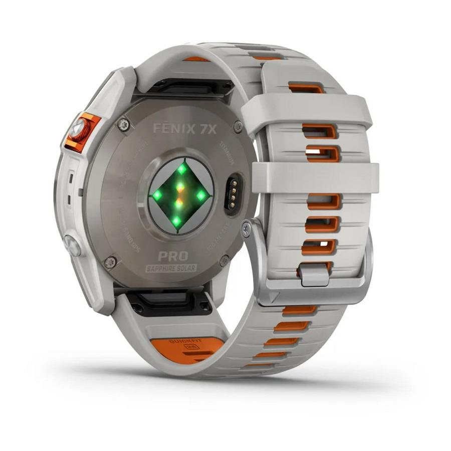 RELÓGIO GARMIN FÉNIX 7X Pro Sapphire SOLAR Edition Titânio com bracelete cinzento nevoeiro/laranja