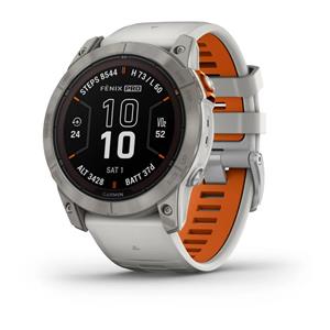RELÓGIO GARMIN FÉNIX 7X Pro Sapphire SOLAR Edition Titânio com bracelete cinzento nevoeiro/laranja