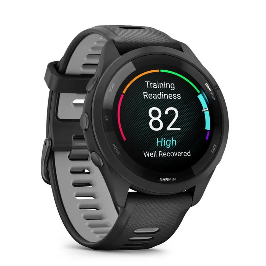 RELÓGIO GARMIN FORERUNNER 265 Rebordo e caixa pretos com bracelete preta/cinzento pó em silicone