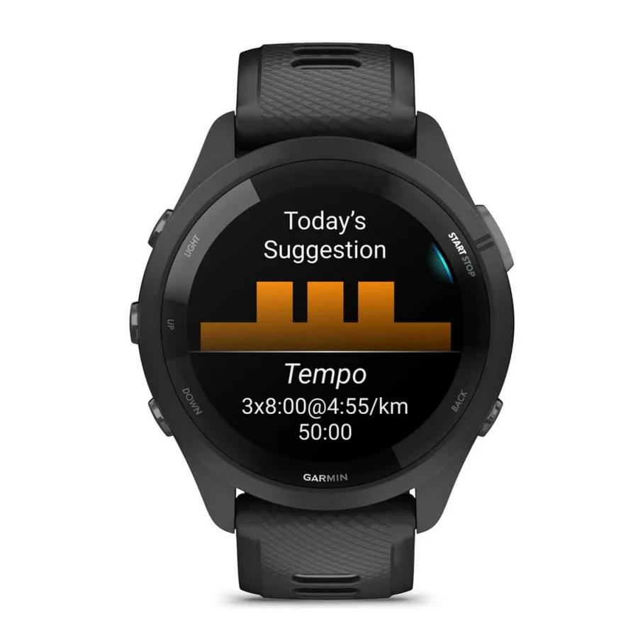 RELÓGIO GARMIN FORERUNNER 265 Rebordo e caixa pretos com bracelete preta/cinzento pó em silicone