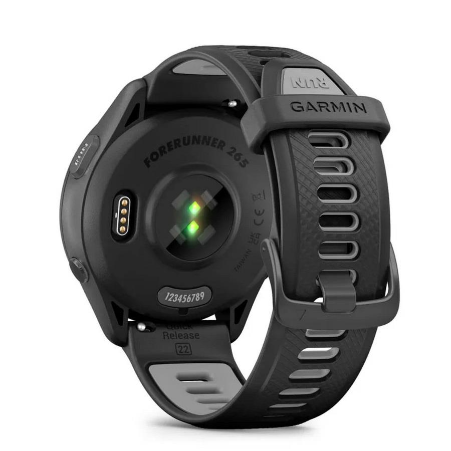 RELÓGIO GARMIN FORERUNNER 265 Rebordo e caixa pretos com bracelete preta/cinzento pó em silicone