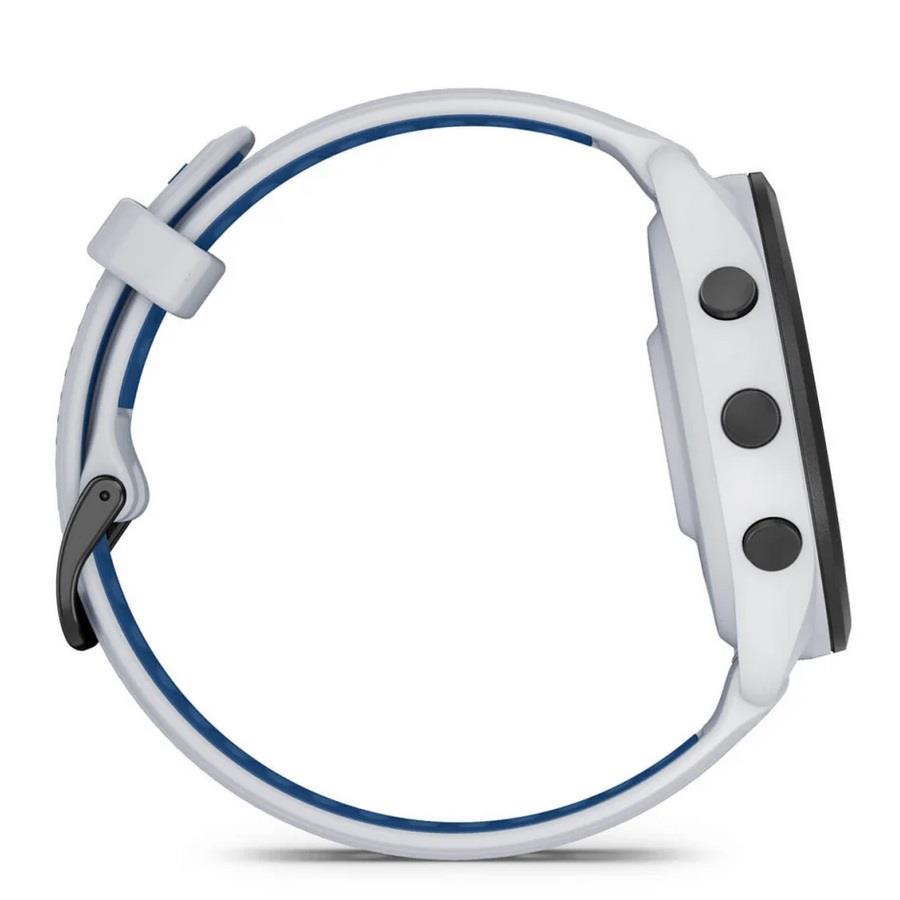 RELÓGIO GARMIN FORERUNNER 265 Rebordo preto com caixa branco pedra e bracelete branco pedra e azul tidal em silicone