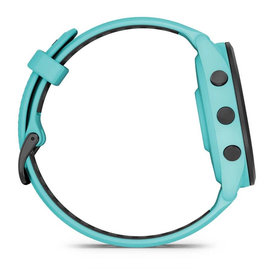 RELÓGIO GARMIN FORERUNNER 265 Rebordo preto com caixa verde-água e bracelete verde-água e preta em silicone