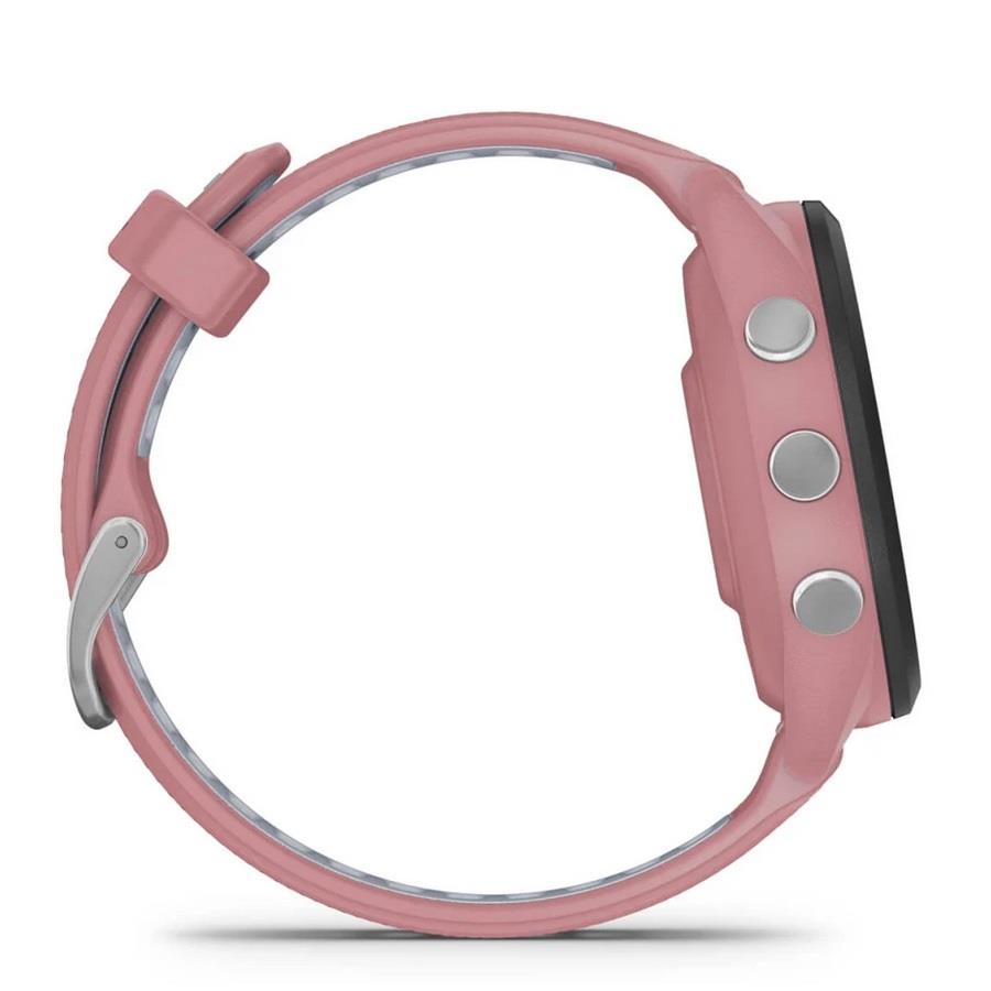 RELÓGIO GARMIN FORERUNNER 265S Rebordo preto com caixa rosa claro e bracelete rosa claro e cinzento pó em silicone