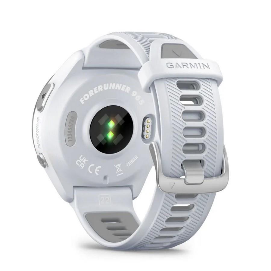 RELÓGIO GARMIN FORERUNNER 965 Rebordo em titânio com caixa branco pedra e bracelete branco pedra/cinzento pó em silicone