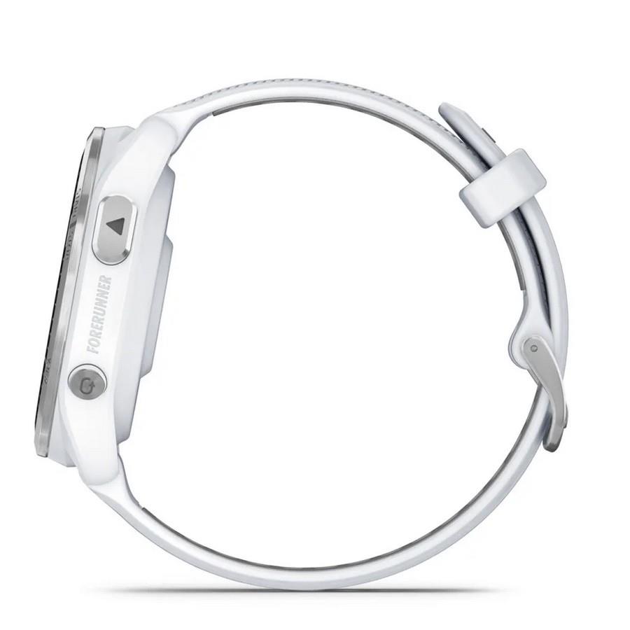 RELÓGIO GARMIN FORERUNNER 965 Rebordo em titânio com caixa branco pedra e bracelete branco pedra/cinzento pó em silicone