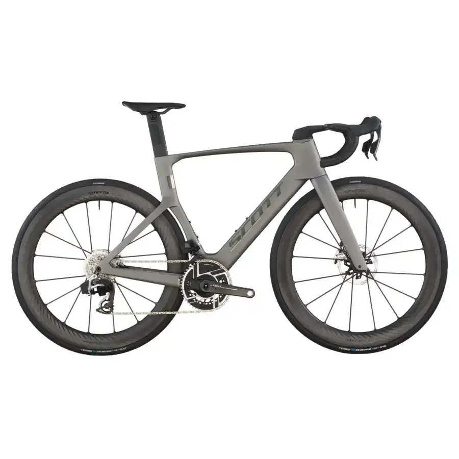 A Bicicleta SCOTT Foil RC Ultimate tem Quadro em Carbono HMX SL e transmissão SRAM RED AXS Disc 24 VL.