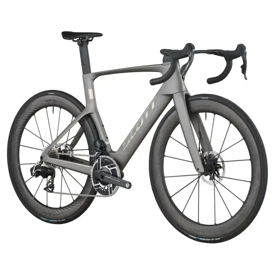 A Bicicleta SCOTT Foil RC Ultimate tem Quadro em Carbono HMX SL e transmissão SRAM RED AXS Disc 24 VL.