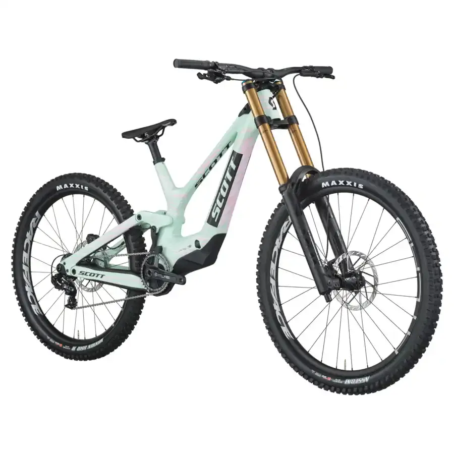 A Bicicleta SCOTT Gambler RC tem Quadro Gambler Carbono HMX, FOX 40 Factory Float, FOX DH X2 Factory e SRAM X01 DH/RF Atlas 7 VL.